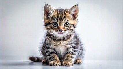 Obraz premium Minimalist illustration of a whimsical kitten with bold black lines, playfulpose, and exaggerated features, set against a clean white background, evoking innocence and curiosity.