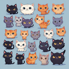 pattern with cute cartoon cats in various colors and expressions,  funny animals illustration wallpaper 