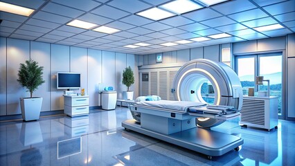 Modern medical facility with advanced diagnostic equipment, including MRI and CT scanners, for precise patient examination and treatment in a clean, high-tech environment.