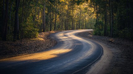 Fototapeta premium Winding Road Through a Forest at Sunset