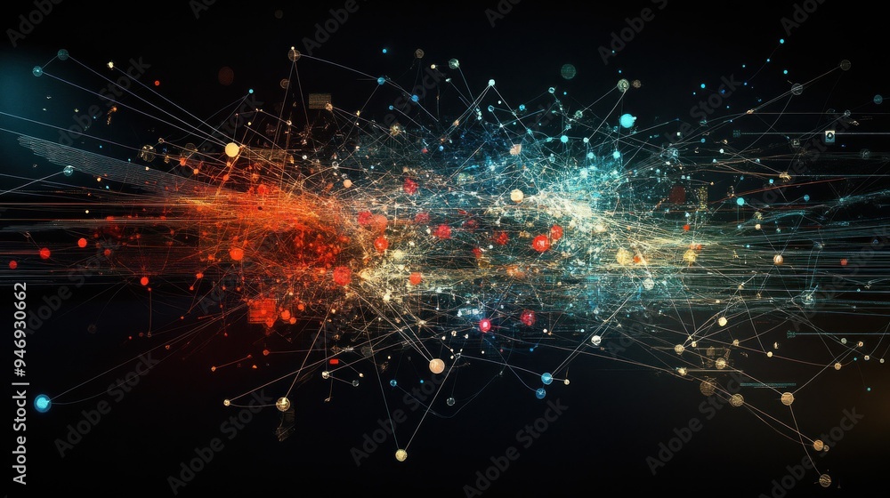 Aufkleber abstract digital network with glowing nodes and lines