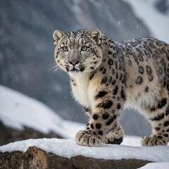Snow Leopard in Mountainous Terrain &ndash; Endangered Big Cat of the Himalayas