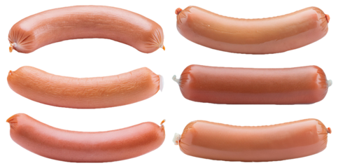 Assorted sausage varieties with different textures isolated on transparent background