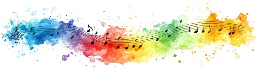 Naklejka premium colorful musical notes, watercolor on a white background