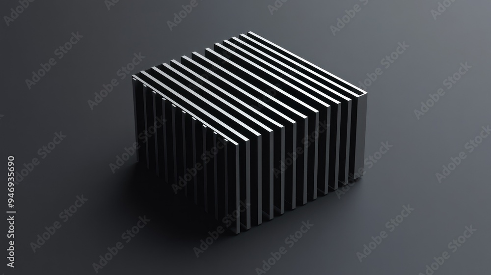 Poster abstract cube constructed of parallel metal strips