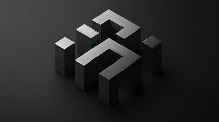 Abstract Geometric Structure Composed of Black Cubes