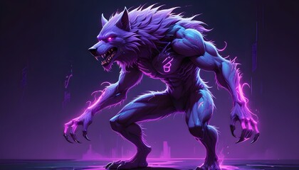 Purple Werewolf Portrait Painting Evil Monster Fantasy Character Graphic Design