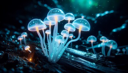 Obraz premium Bioluminescent Beauties Glowing Light in Cave 4K HDR Ultra HD Wallpaper