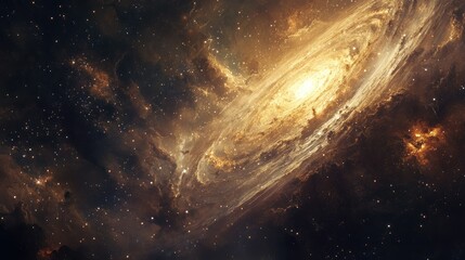 Fototapeta premium A Golden Spiral Galaxy in a Starry Night Sky