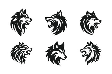 Wolf head silhouette vector set