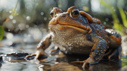 Fototapeta premium Toad closeup with natural landscape generative ai