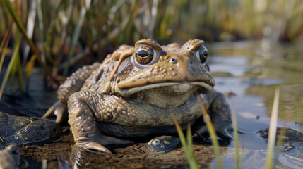 Obraz premium Toad closeup with natural landscape generative ai
