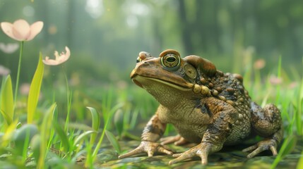 Obraz premium Toad closeup with natural landscape generative ai