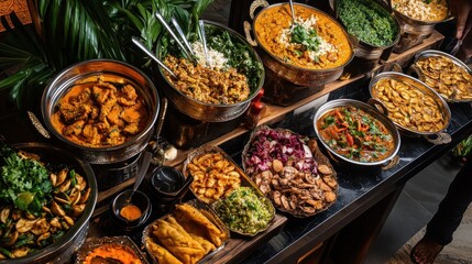 Obraz premium An Array of Indian Dishes in Silver and Brass Bowls
