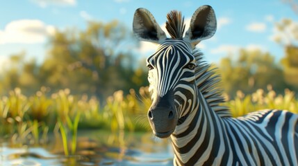 Naklejka premium Zebra with natural landscape generative ai