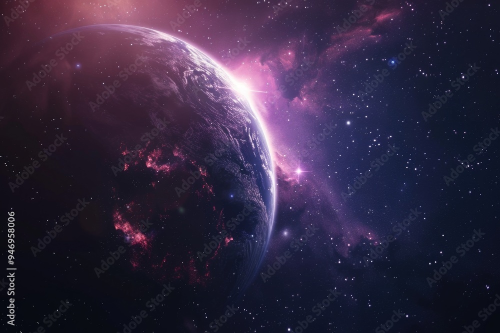 Poster image of the earth seen from space with stars shining bright in the background
