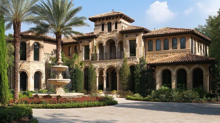 Fototapeta premium Luxury Mediterranean Villa with Fountain