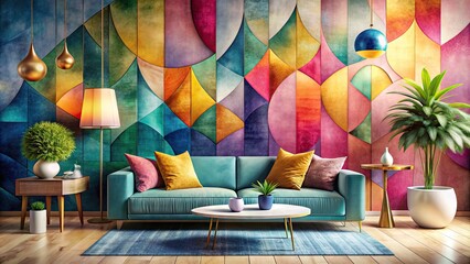 Vibrant abstract shapes with soft watercolor textures and metallic gradients blend in harmony, evoking a sense of modernity and sophistication in this visually striking composition.