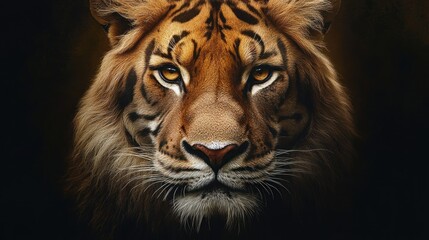 Fototapeta premium Close-up portrait of a tiger's face with intense amber eyes