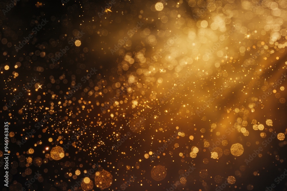 Poster a close-up shot of a black and gold background covered in sparkles, perfect for adding some luxury a