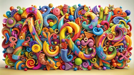 Fototapeta premium Vibrant, colorful letters and shapes swirl together to form a mesmerizing, abstract alphabet, evoking creativity and imagination in a whimsical, artistic representation.