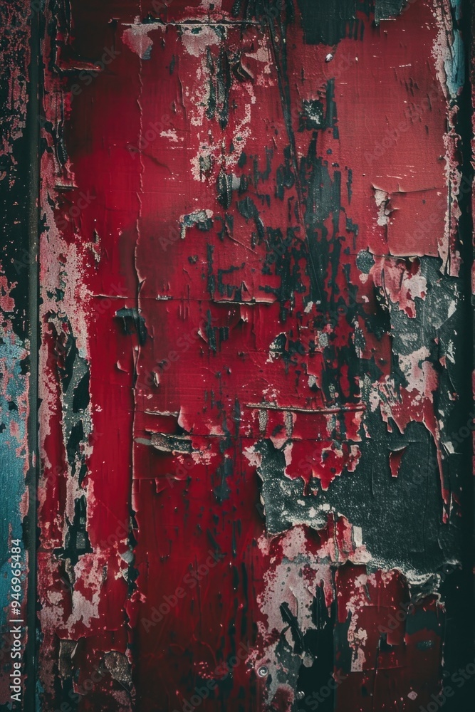 Aufkleber a close-up of a red and black wall with peeling paint, suitable for use in interior design or archit