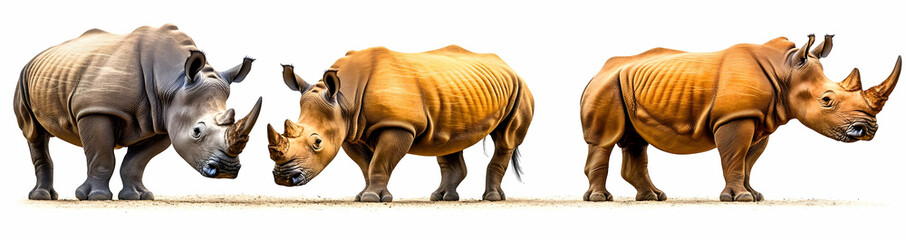 Obraz premium Three White Rhinos Isolated on White Background