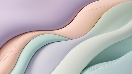 Obraz premium Abstract pastel 3D waves background, soft flowing curves in lavender and mint green, elegant fluid paper texture for modern web design