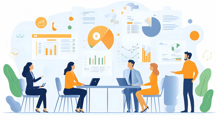 Business Meeting with Data Analysis Charts and Graphs