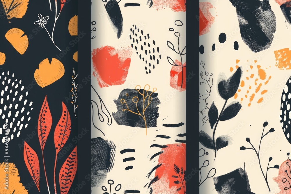 Poster A set of four geometric patterns on a black background