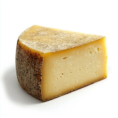 A wedge of aged, rind-coated cheese with holes