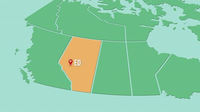 Mapa de Canad&aacute; con divisi&oacute;n pol&iacute;tica resaltando el territorio de Alberta  con la capital Edmonton.