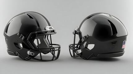 Fototapeta premium Black Football Helmet with Facemask and American Flag