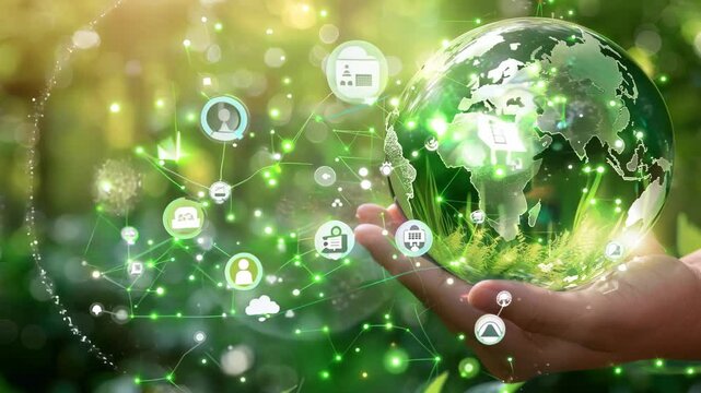 Hand protecting globe, Ecology and Environment concept