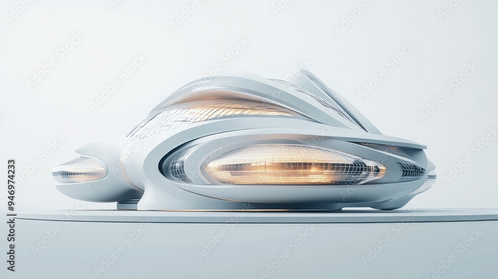 Poster futuristic architectural design with curved lines and windows