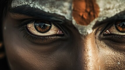 A detailed close-up of an Indian person's eyes, revealing the intensity and depth of their gaze, filled with emotion and untold stories.