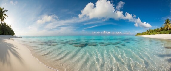 Obraz premium Pristine Beach with Crystal Clear Water and Palm Trees