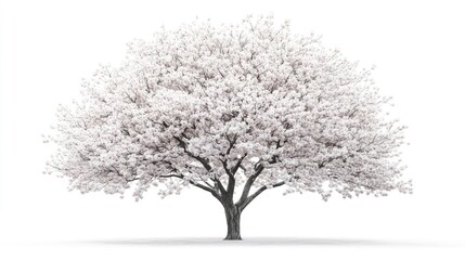 Obraz premium A tree in full bloom, standing alone on a white background, representing growth, life, and natural beauty.