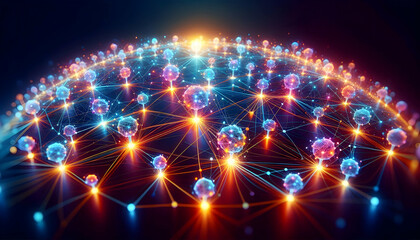 Fototapeta premium Abstract 3D Glowing Network Nodes Symbolizing Business Connectivity on White Background
