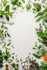 Naklejka premium Medicinal Herbs and Plants Arranged in a Circle on White Background.