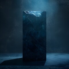 Sleek Obsidian Plinth Floating Against a Vibrant Cerulean Backdrop