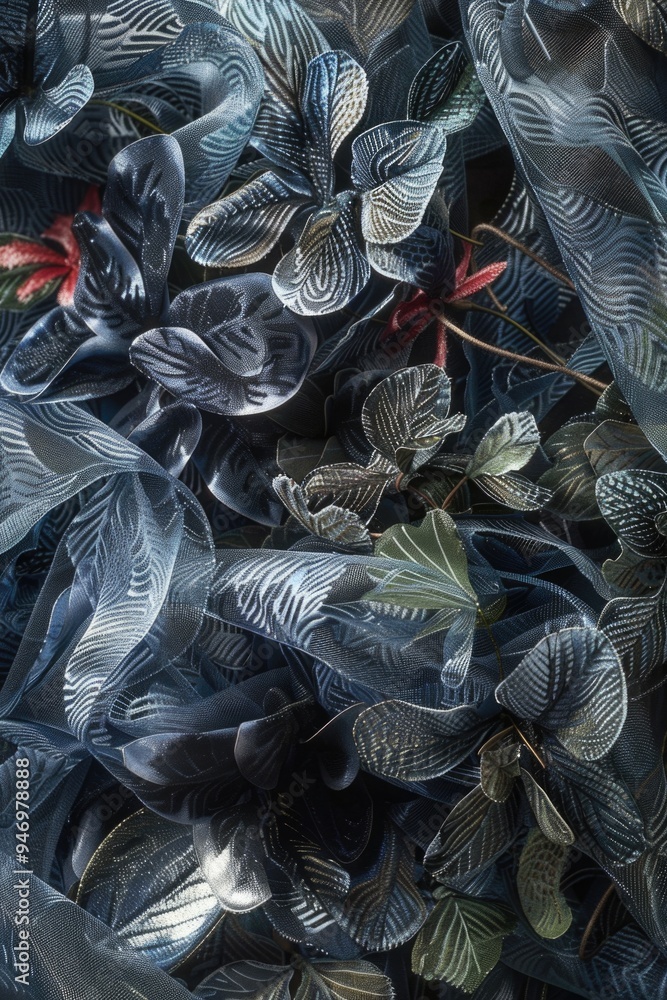 Poster A close-up view of a group of leaves, highlighting their texture and pattern