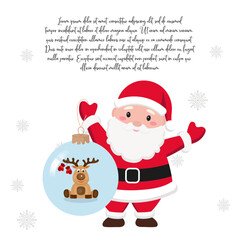 Hand drawn Cute Santa Claus holding reindeer ball Christmas greeting, invitation card with new year holidays 