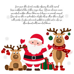 Hand drawn Cute Santa Claus and reindeers best friends with gifts around Christmas greeting, invitation with new year holidays 