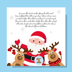 Hand drawn Cute Santa Claus and reindeer with ball Christmas greeting, invitation card with new year holidays 