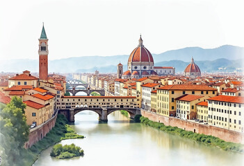 Obraz premium Front view of aesthetic Florence landscape illustration or cartoon 