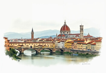 Obraz premium Front view of aesthetic Florence landscape illustration or cartoon 