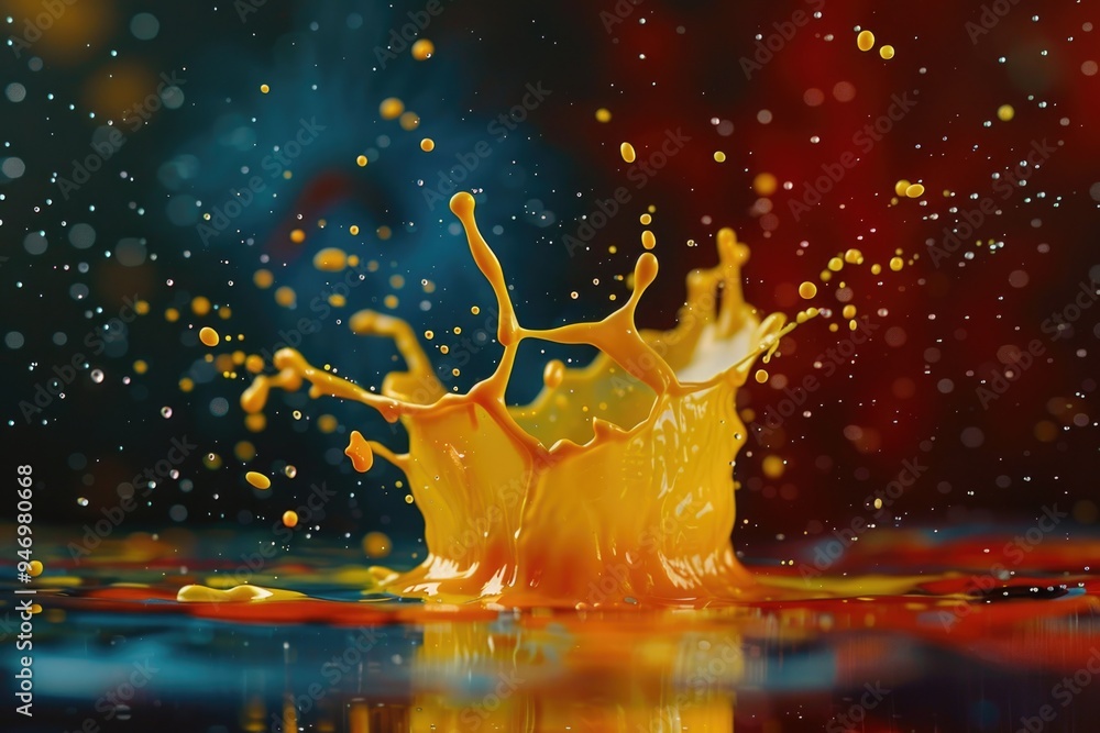 Poster a droplet of liquid splashes onto the surface of calm water, creating ripples and waves