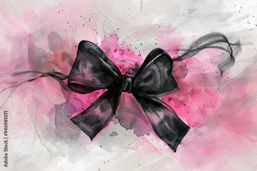 Poster a simple yet elegant design featuring a black bow on a pink background, suitable for various designs