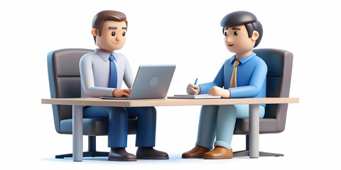 Obraz premium 3D Financial Officer Discussing Report with Colleague in Casual Meeting - Collaboration and teamwork shines in a relaxed office environment, candid moment captured in 3D icon isolated on white backgro